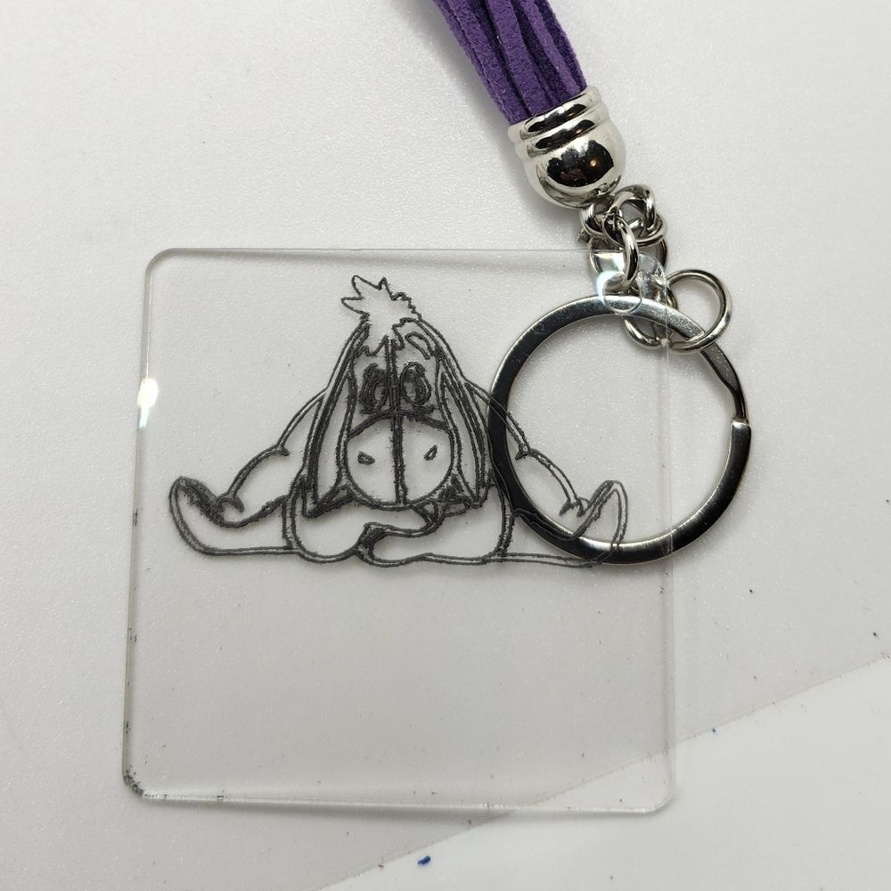 Hand Crafted Keychain Donkey Purple Silver Bag Charm, Zipper Pull with Tassel